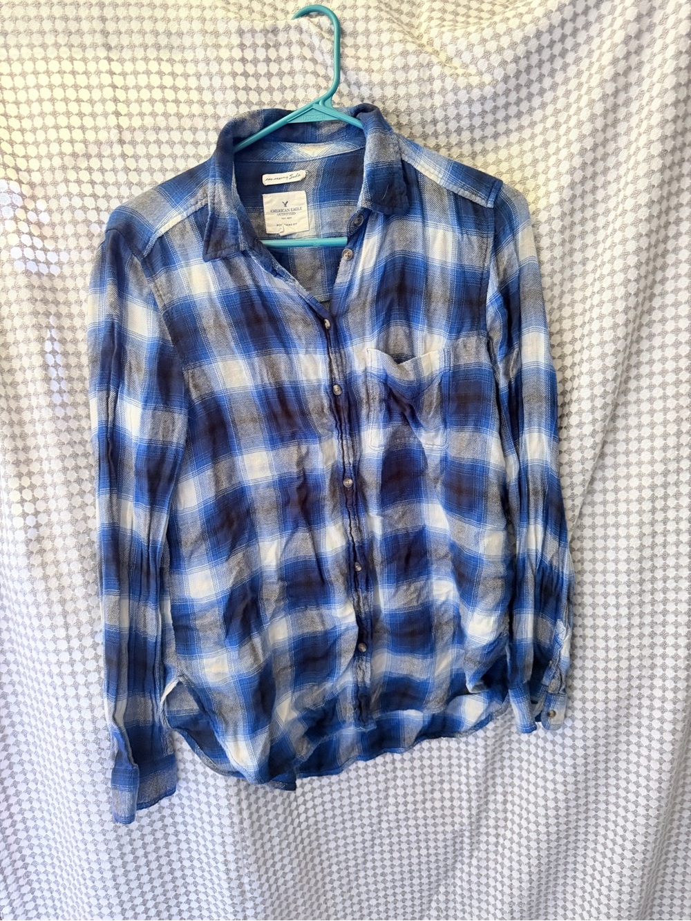 American Eagle Outfitters Blue Plaid Boyfriend Shirt